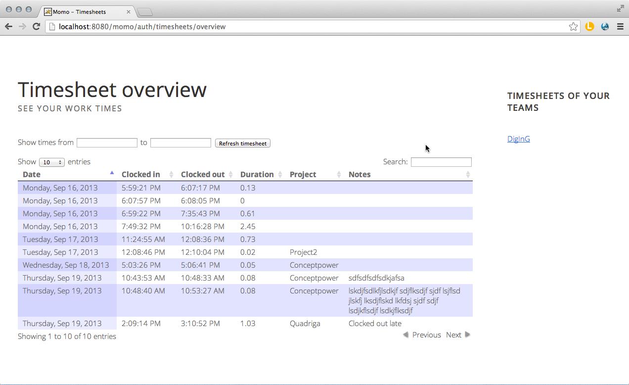 Momo - Timesheet