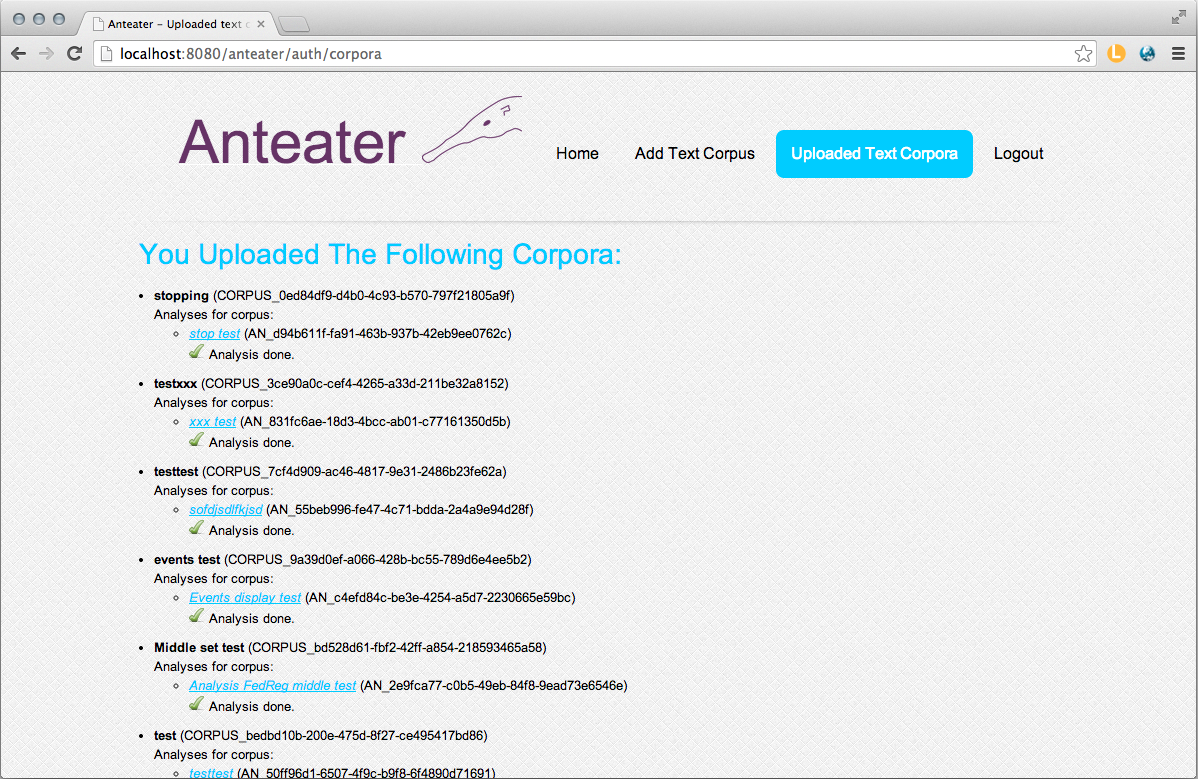 Anteater - Analyzed Text Corpora